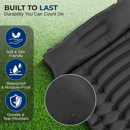 Sleeping Pad with Pillow - Fast Inflation, Tear-Resistant, Gray