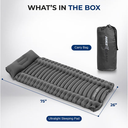 Sleeping Pad with Pillow - Fast Inflation, Tear-Resistant, Gray