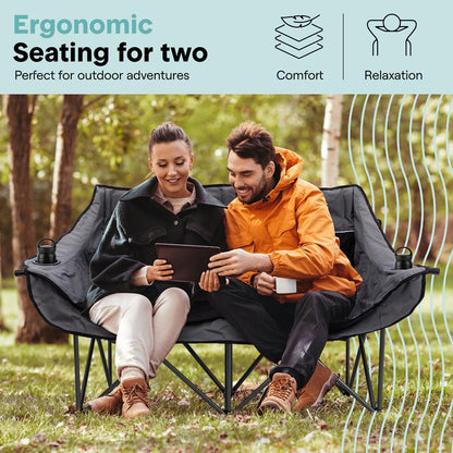 Double Camping Loveseat Chair, Waterproof, 600D Canvas, Portable, 500 lbs Capacity