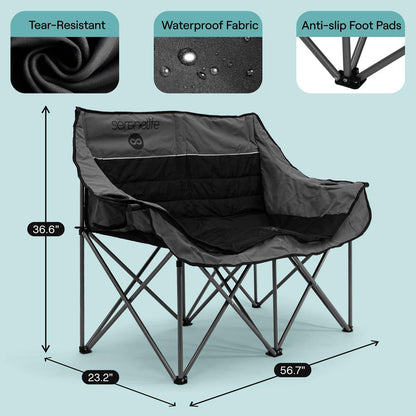 Double Camping Loveseat Chair, Waterproof, 600D Canvas, Portable, 500 lbs Capacity