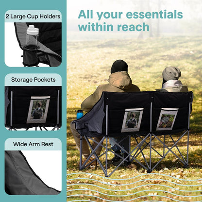 Double Camping Loveseat Chair, Waterproof, 600D Canvas, Portable, 500 lbs Capacity