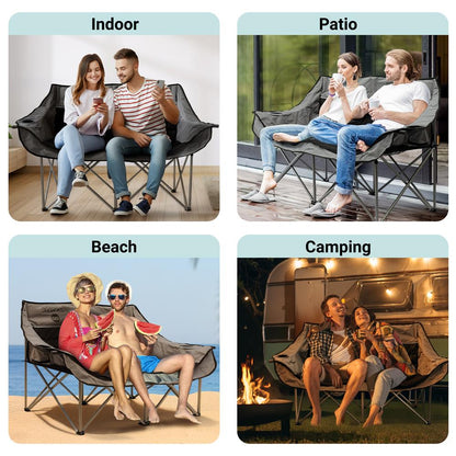 Double Camping Loveseat Chair, Waterproof, 600D Canvas, Portable, 500 lbs Capacity