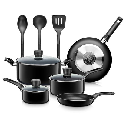 11-Piece Non-Stick Cookware Set, Even Heat, Black Coating