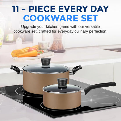 11-Piece Non-Stick Cookware Set, Even Heat, Gold