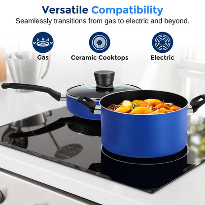 15-Pc Cookware Set - Even Heat Non-Stick Coating - Blue
