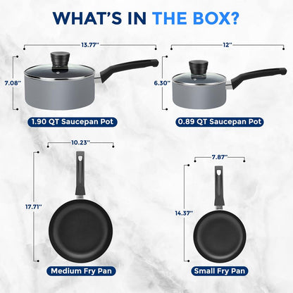 6-Piece Nonstick Cookware Set - Even Heat, Durable Coating, Gray