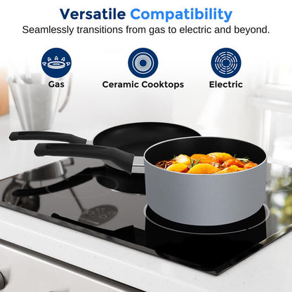 6-Piece Nonstick Cookware Set - Even Heat, Durable Coating, Gray