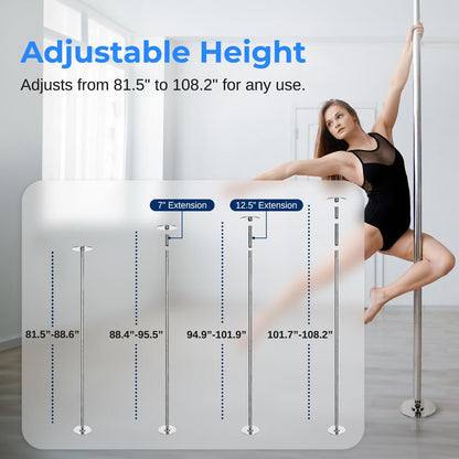 Spinning Dance Pole with Lights, Durable Steel, Adjustable Height