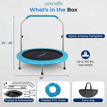 40" Foldable Trampoline, Weight Loss, Adjustable Handle, Sky Blue