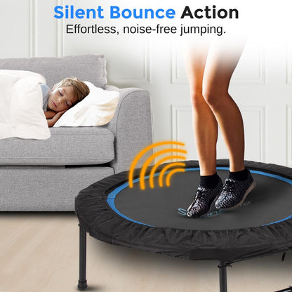 Foldable Mini Trampoline, Aerobic Fitness, Adjustable Handrail, 264 lbs Capacity