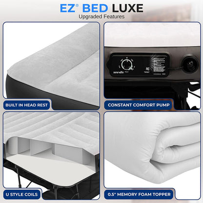 Inflatable Air Mattress with Frame, Auto Inflate, Memory Foam Cover, King