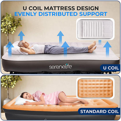 Inflatable Air Mattress with Frame, Auto Inflate, Memory Foam Cover, King