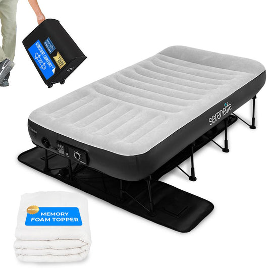 Inflatable Air Mattress with Frame, Auto Inflate, Memory Foam Cover