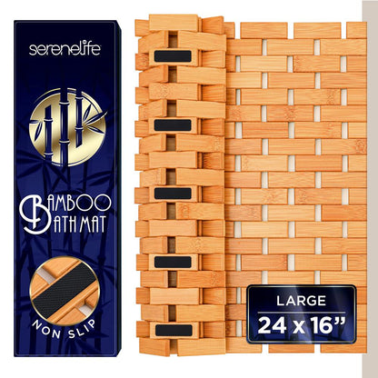 Bamboo Bath Mat, Non-Slip, Slatted Design, Natural Finish