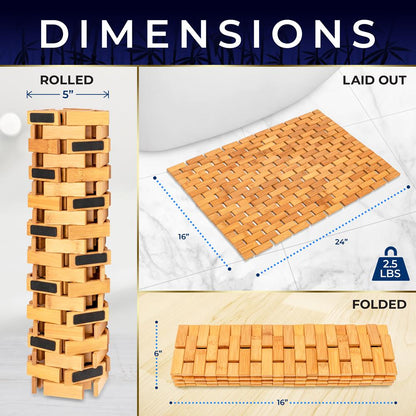 Bamboo Bath Mat, Non-Slip, Slatted Design, Natural Finish