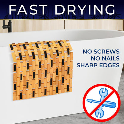 Bamboo Bath Mat, Non-Slip, Slatted Design, Natural Finish
