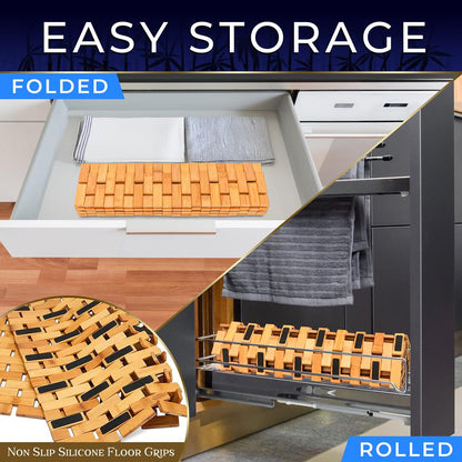 Bamboo Bath Mat, Non-Slip, Slatted Design, Natural Finish