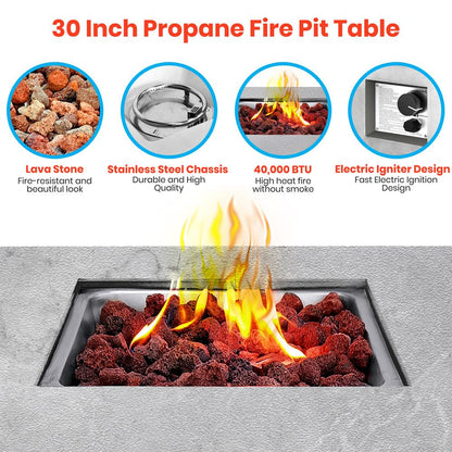 Propane Fire Pit Table 40,000 BTU Weather-Resistant MGO with Lava Rocks