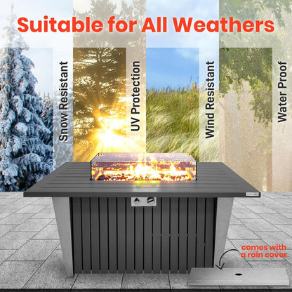 Outdoor Propane Fire Pit Table 50,000 BTU Weatherproof Glass Guard