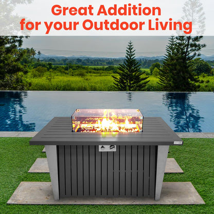 Outdoor Propane Fire Pit Table 50,000 BTU Weatherproof Glass Guard