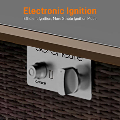 Outdoor Propane Fire Pit Table 50,000 BTU Auto-Ignition Glass Wind Guard