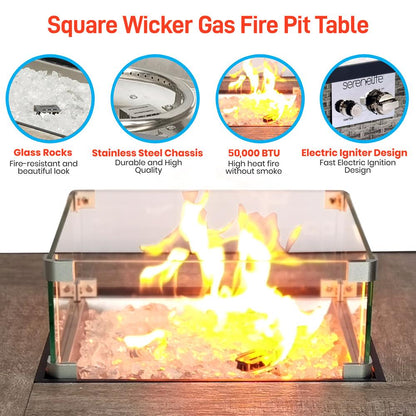 Propane Fire Pit Table 50,000 BTU Wicker Base Stainless Steel Burner