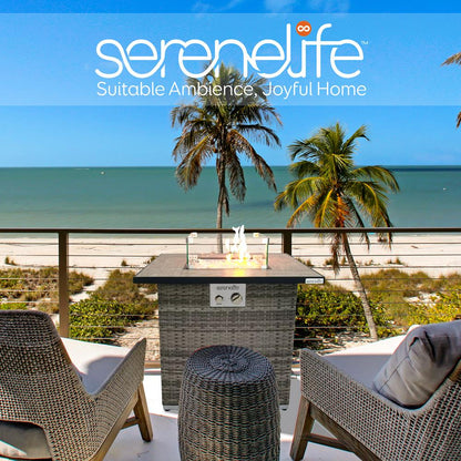 Propane Fire Pit Table 50,000 BTU Wicker Base Stainless Steel Burner