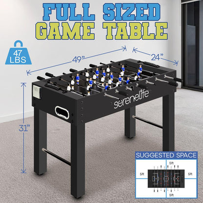 48" Foosball Table, Tournament-Grade, Chrome Steel Rods, Black