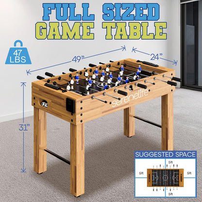 Foosball Table 48" Adjustable Height MDF Natural Finish 2 Balls Included