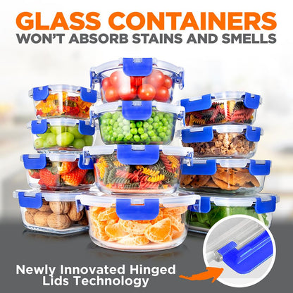 24-Piece Glass Storage Set, Leak-Proof, High Borosilicate, Blue