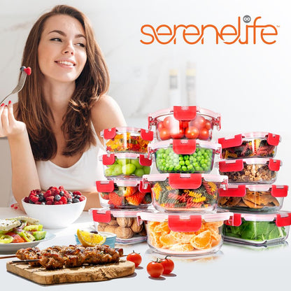 24-Piece Glass Storage Set, Leak-Proof, High Borosilicate, Red Lids