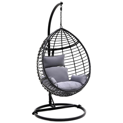 Hanging Egg Chair for Relaxation, Wicker Rattan, Powder-Coated Steel, Gray