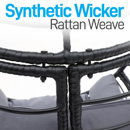 Hanging Egg Chair for Relaxation, Wicker Rattan, Powder-Coated Steel, Gray