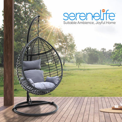 Hanging Egg Chair for Relaxation, Wicker Rattan, Powder-Coated Steel, Gray