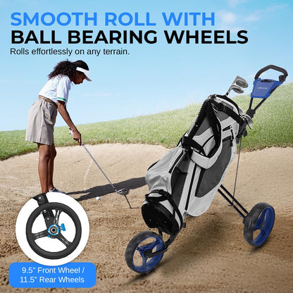 Foldable 3-Wheel Golf Cart, Easy Storage, Steel Frame, Quick Brake