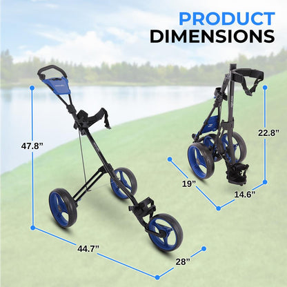 Foldable 3-Wheel Golf Cart, Easy Storage, Steel Frame, Quick Brake