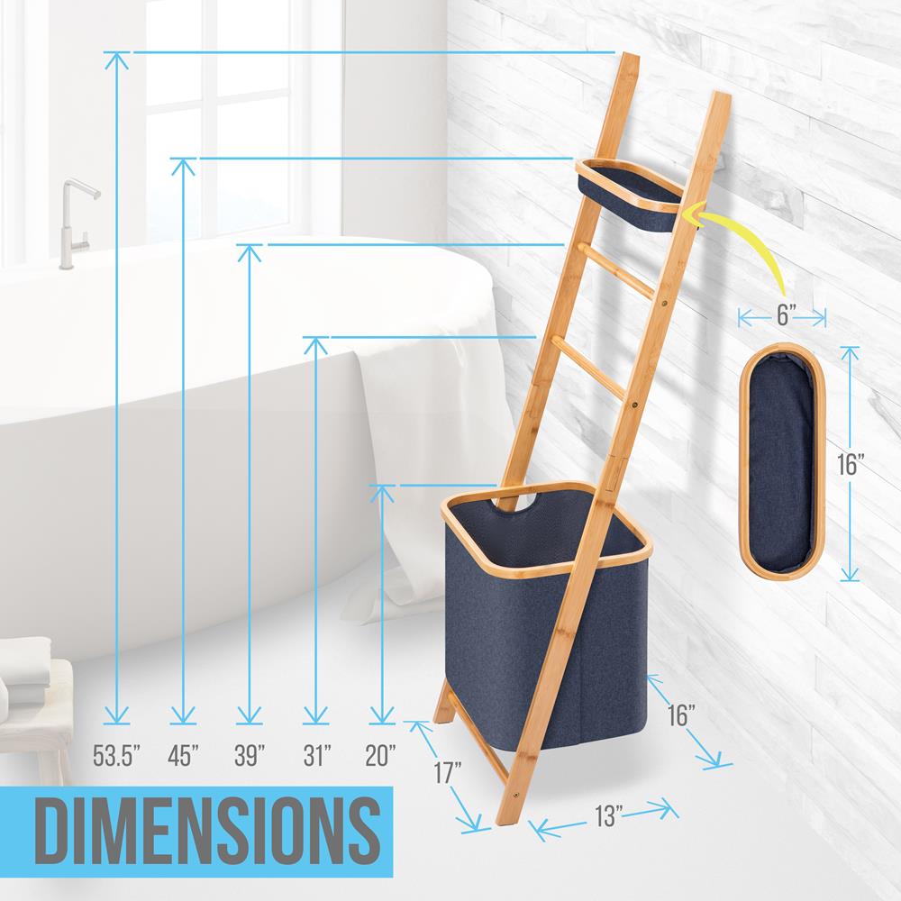 product image number 2 for SereneLife Bamboo Leaning Shelf With Storage Hamper