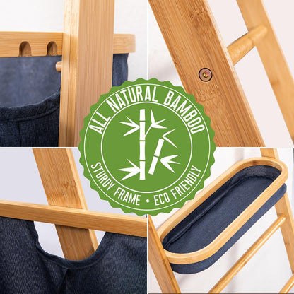 product image number 4 for SereneLife Bamboo Leaning Shelf With Storage Hamper