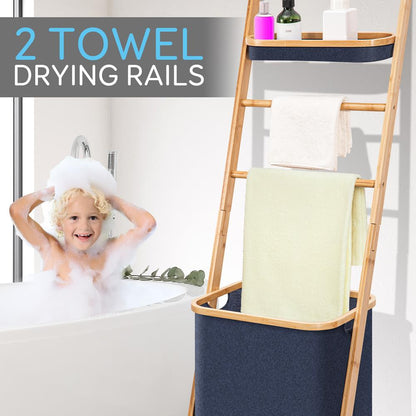 product image number 6 for SereneLife Bamboo Leaning Shelf With Storage Hamper