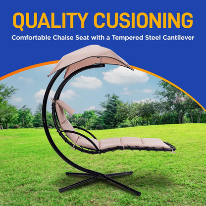 Outdoor Hanging Chaise Lounge Chair, UV Protection, Steel Frame, Beige