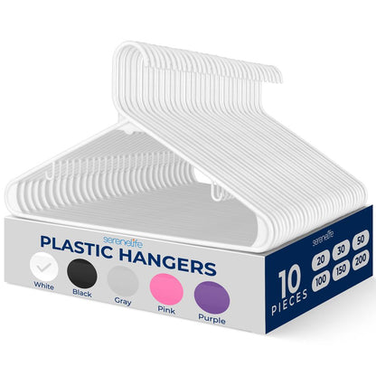 10 Pack Non-Slip Plastic Hangers, Space-Saving, 360¬∞ Swivel Hook, White