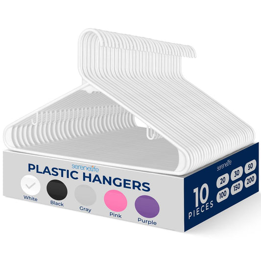 10 Pack Non-Slip Plastic Hangers, Space-Saving, 360¬∞ Swivel Hook, White