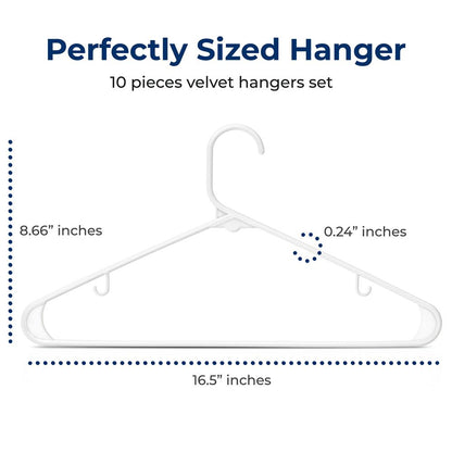 10 Pack Non-Slip Plastic Hangers, Space-Saving, 360¬∞ Swivel Hook, White