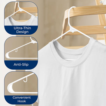 10 Pack Non-Slip Plastic Hangers, Space-Saving, 360¬∞ Swivel Hook, White