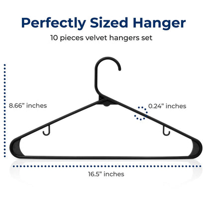 Plastic Hangers 10 Pack - Space-Saving, Non-Slip, Ultra-Thin, Black