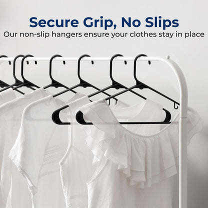 Plastic Hangers 10 Pack - Space-Saving, Non-Slip, Ultra-Thin, Black