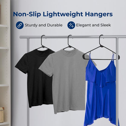 Plastic Hangers 10 Pack - Space-Saving, Non-Slip, Ultra-Thin, Black