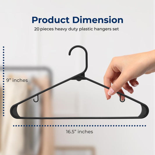 SereneLife Premium 20 Pack Plastic Hangers, Lightweight, Durable, Space Saving Clothes Organizers, Suitable for Shirts, Sweaters, Hoodies, Dresses, Kids Clothes, Good For Home Organization (Black)