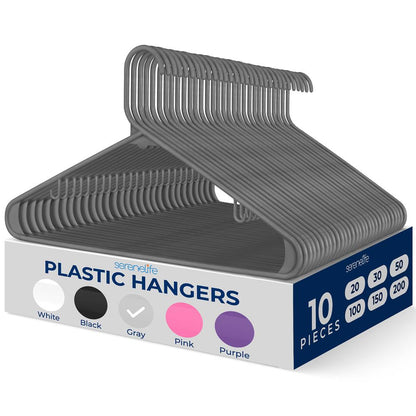 10 Pack Plastic Hangers, Space-Saving, Non-Slip, 360¬∞ Swivel Hook, Gray