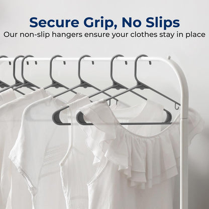 10 Pack Plastic Hangers, Space-Saving, Non-Slip, 360¬∞ Swivel Hook, Gray